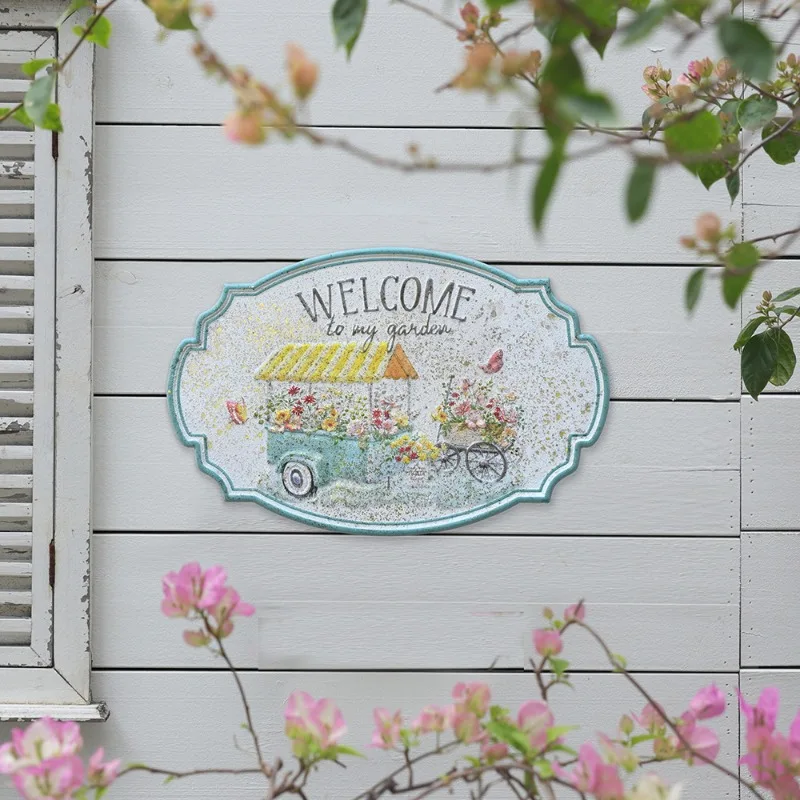 Wall decoration old retro garden wrought iron decoration listing garden balcony decoration welcome door sign