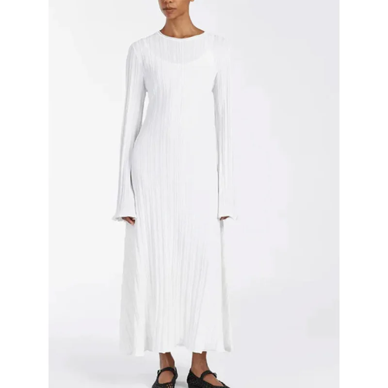 

Women's Fairy Spring Autumn Dress Long Sleeve V-neck Knit Waist Solid Color Casual Simple Advanced Design Fashion New Slim Loose