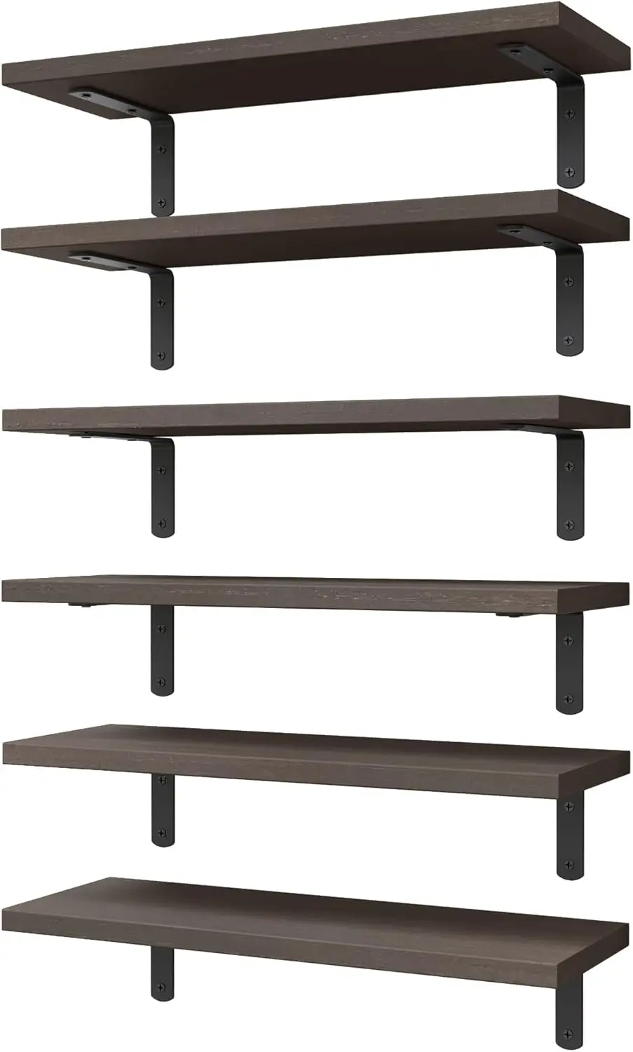 Floating Shelves Set of 6,Wood Rustic Farmhouse Shelves for Wall Decor, Bathroom Shelves,Book Shelves for Living Room-Dark Brown