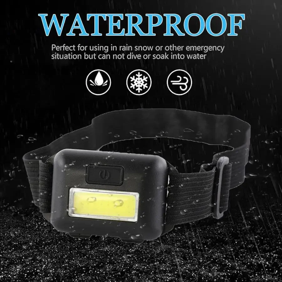 Super Bright COB LED Headlamp 3 Modes Headlight Lightweight Head Flashlight AAA Excluding Batteries