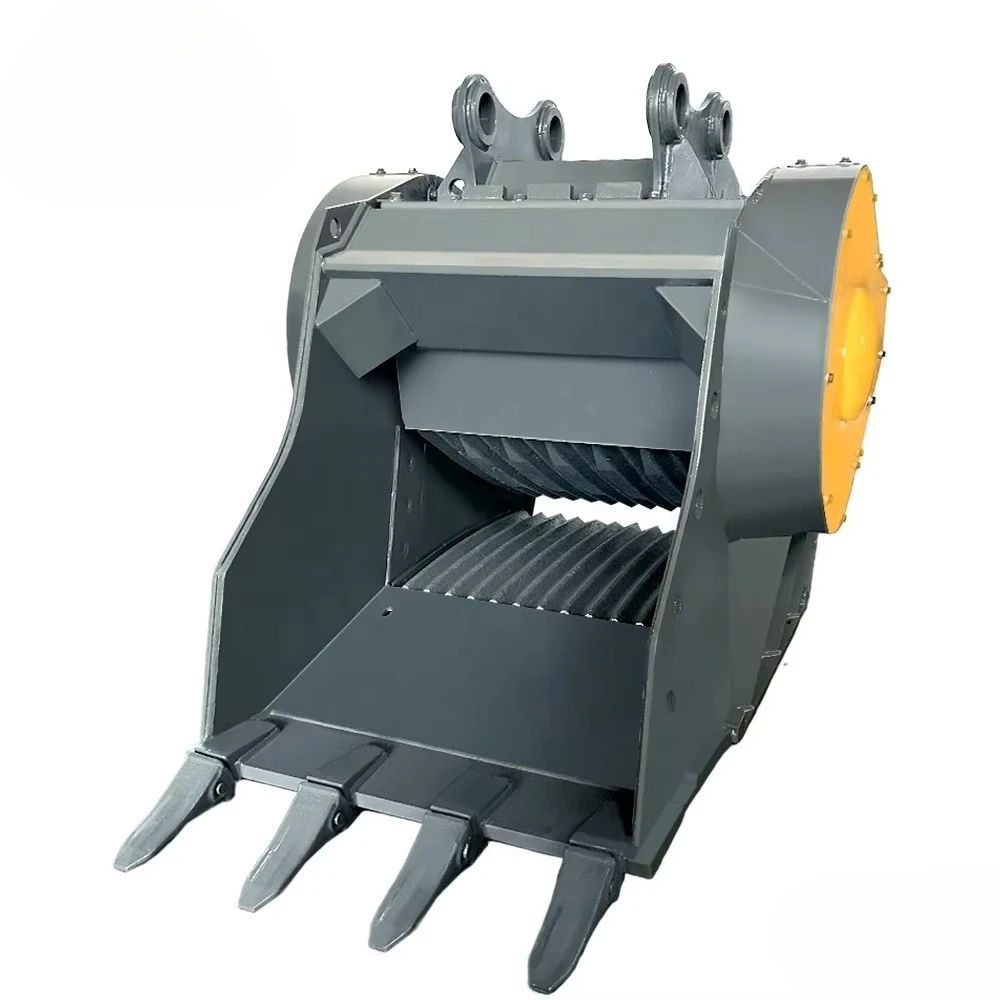 Heavy Excavator Crusher Bucket Hydraulic Concrete Rock Jaw Crushing Attachment Demolition Recycling Tool Equipment