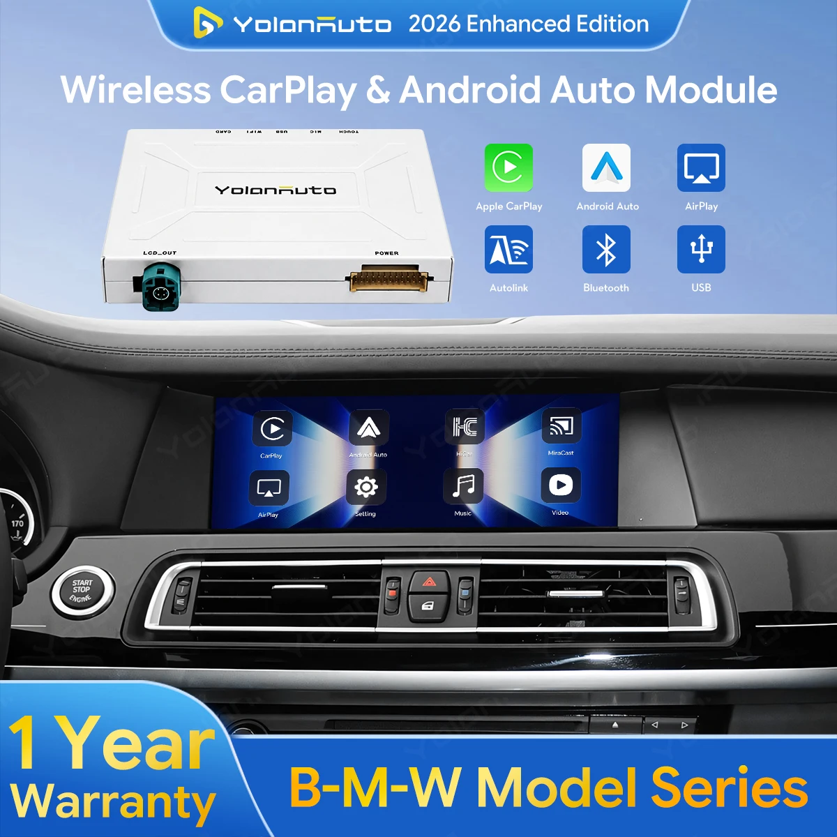 YolanAuto Wireless Carplay Wirless Android Auto Decoder for BMW Series 2003-2019 MY ID5/ID6 1/2/3/X3/X4/Z4 Miirrorlink Airplay