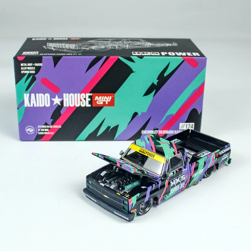 

Kaido House MINIGT 1:64 Chevrolet Silverado V1 модель автомобиля из сплава для офиса, спальни, коллекция игрушек, модель, украшения, подарок для мальчика