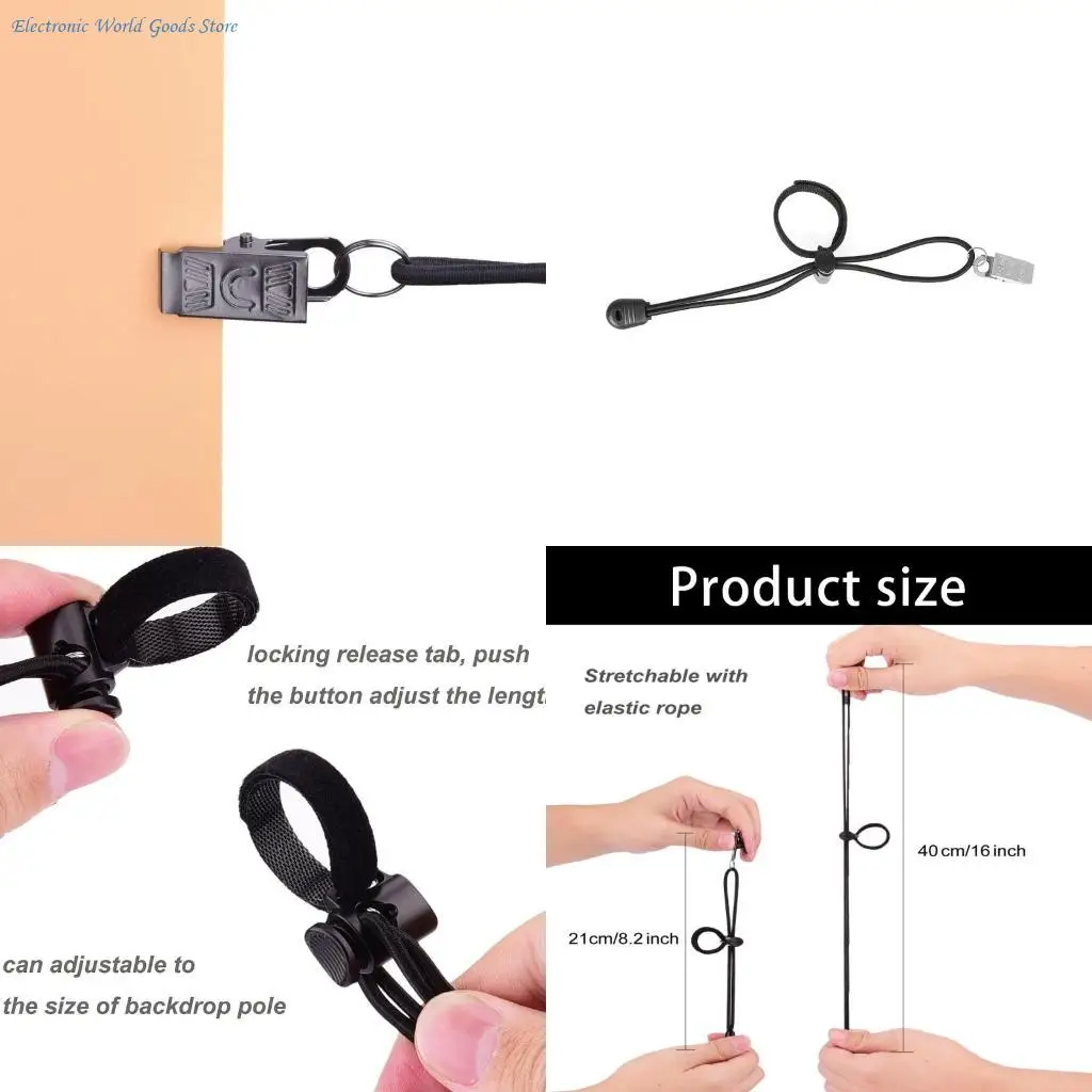 A3PD 4Pcs Backdrop Background Clips Holder Black Heavy Duty Spring Clamp Adjustable Elastic Photography Clip for Photo Studio