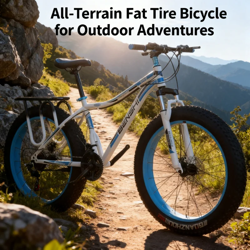 

White and Blue Large Tire Bicycle Adult Men's Variable Speed Thick Wide Snow Mountain Bike Off-Road Fat Bike Beach Shock Absorpt