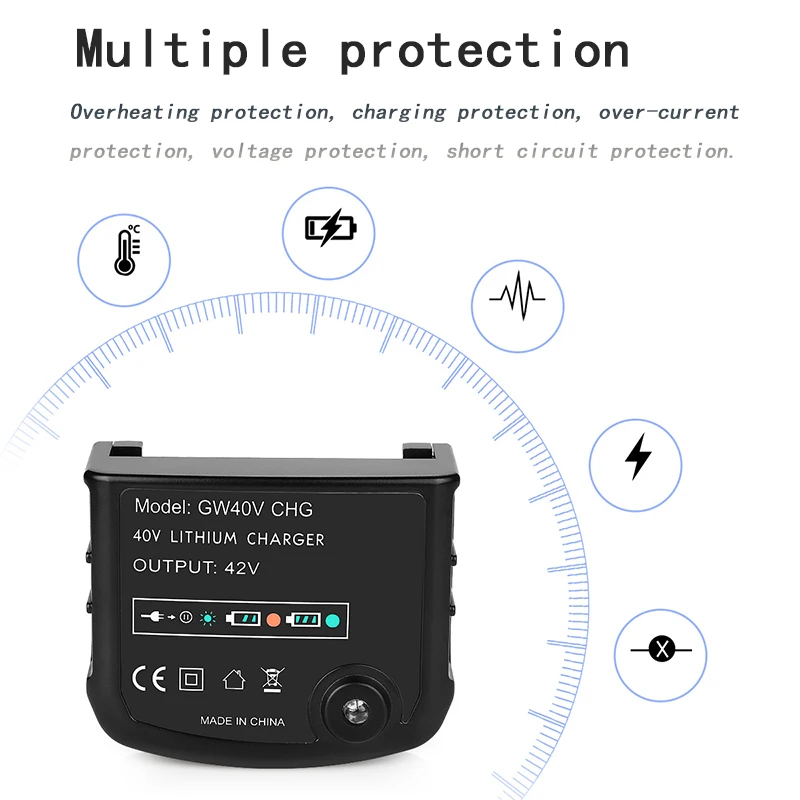 For Greenworks 40V1A Fast Charging Lawn Mower Garden Tool Charger High-Quality High Efficiency A0 Fireproof Short-Circuit Consum