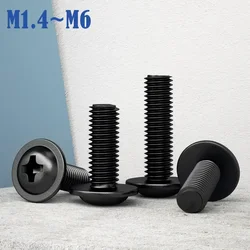 5~100pcs M1.4 M2 M2.5 M3 M 3.5 M4 M5 M6 PWM Black Pan Head Screws with Washer Fixed Motherboard Screws With Pad DIN967