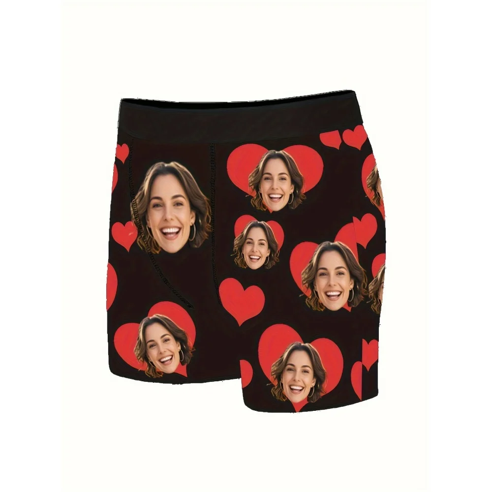 Custom Photo Men Boxer Briefs, Personalized Face Print Underwear, Funny Customized Picture Shorts Gift for Valentine Anniversary view 4