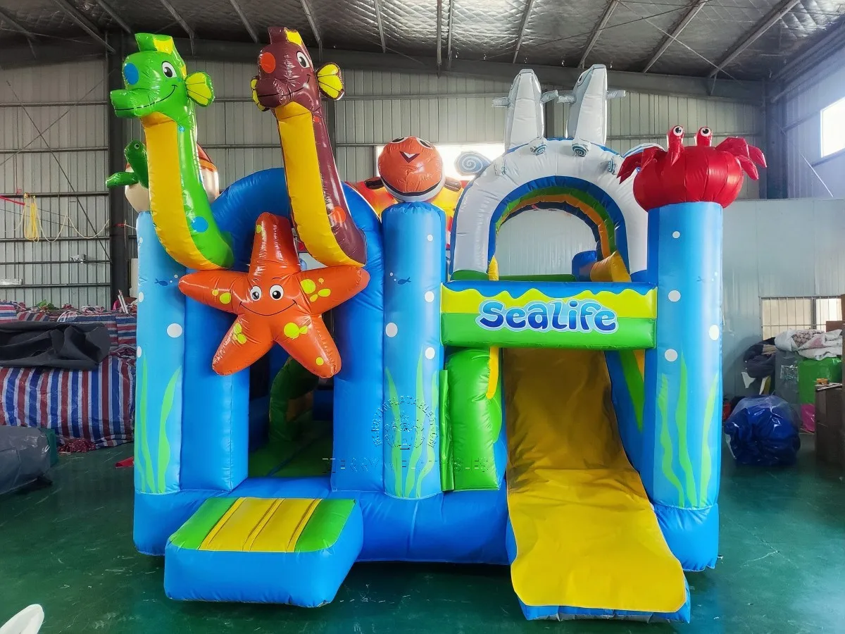

Sealife Inflatable Slide Combo Coral Theme Jumping Castle Combo château gonflable Springkastelen