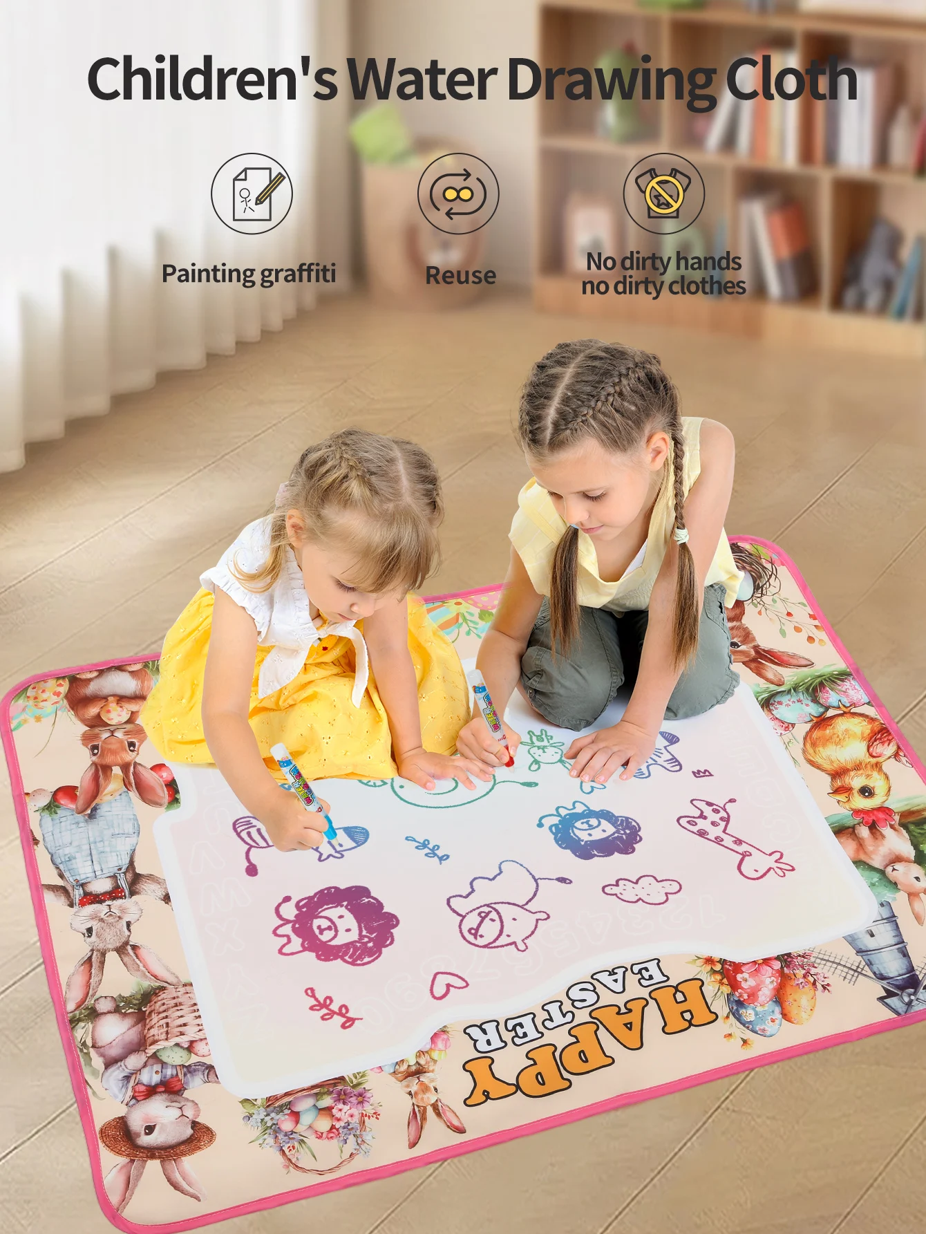 Tapete de Dibujo Mágico de Agua para Niños de Pascua - Tapete de Pintura Reutilizable y sin Desorden, Juguete Educativo de Arte con Pluma para Niños Pequeños, Regalo de Pascua