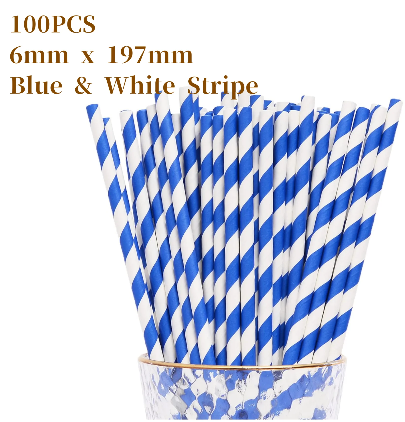 Pajitas de papel a rayas azules para beber, suministros de fiesta, ducha nupcial, zumo, batidos, batidos, cóctel, 100 piezas