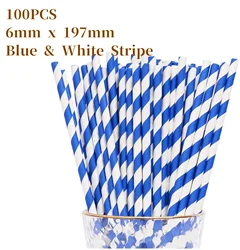 Paper Straws for drinking, 100 Pcs Blue Striped paper straws for Party Supplies, Bridal Shower,Juice, shakes,Smoothies,cocktail