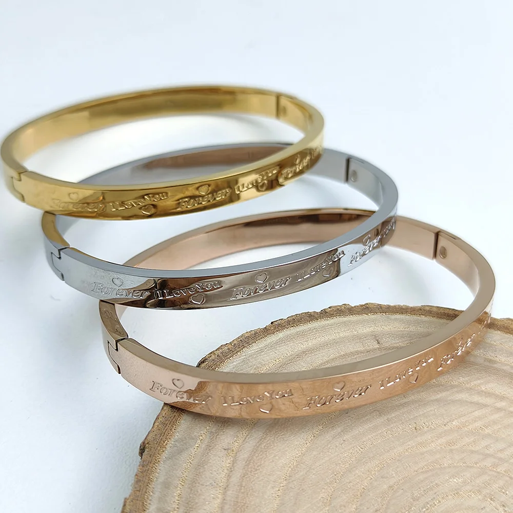 ใหม่สแตนเลสสตีลชุบทอง True Love Eternal สร้อยข้อมือคุณภาพสูงกันน้ําสร้อยข้อมือผู้หญิง, เครื่องประดับงานแต่งงาน