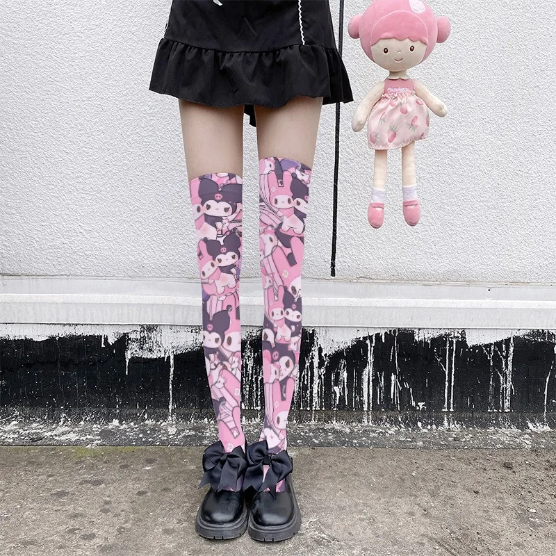 

Kawaii Kuromi My Melody Sanrios Long Socks Stockings Cute Girls Japanese Style School Non-Slip Lolita Knee High Sock Gift