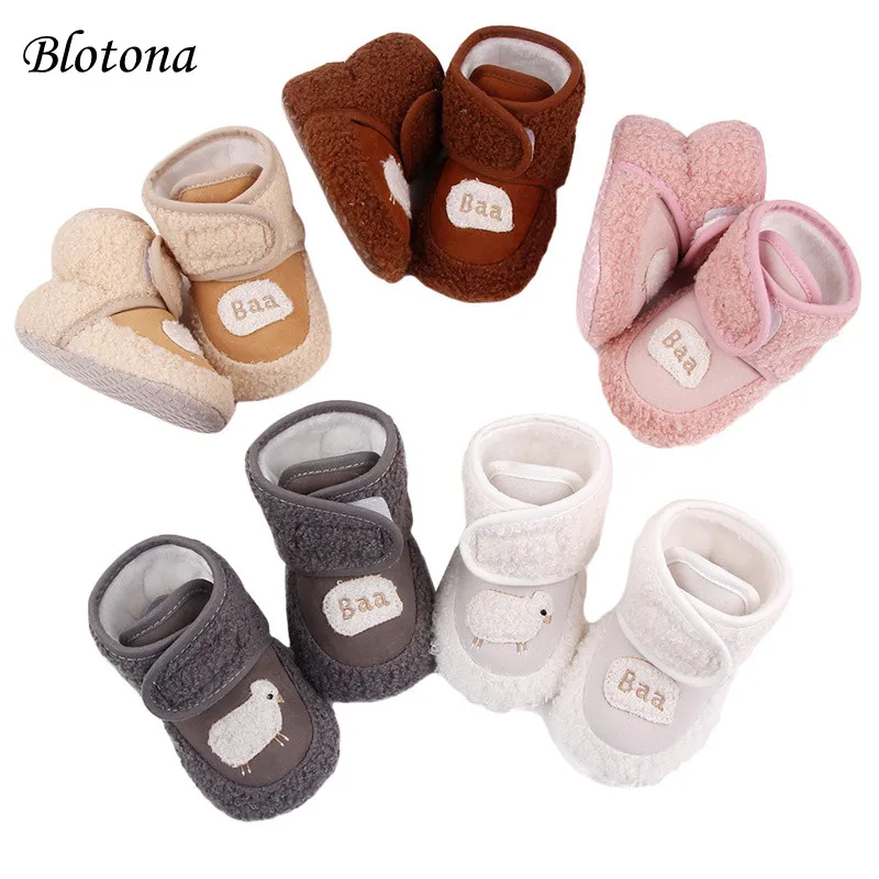 

Blotona Baby Boys Girls Lovely Flat Boots, Non Slip Soft Sole Short Tube Fall Winter Warm Crib Shoes for First Walking