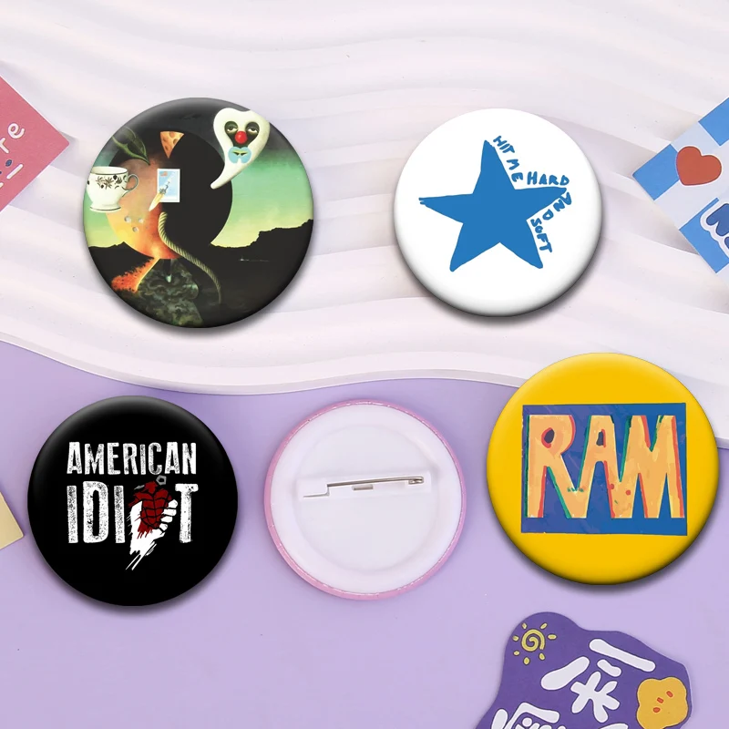 Exquisite Round Pins Music Album Brooch Fike Dominic,ok Computer Mayhem,Delete Ya Djo,well Carry,Ram,I'm Feelin' 22 Badge Decor