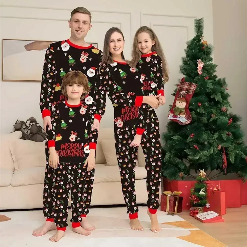 

Christmas Pajamas for Family Long Sleeve Santa Hat Boots Print Tops + Plaid Pants Set Fall Winter 2 Pieces Sleepwear