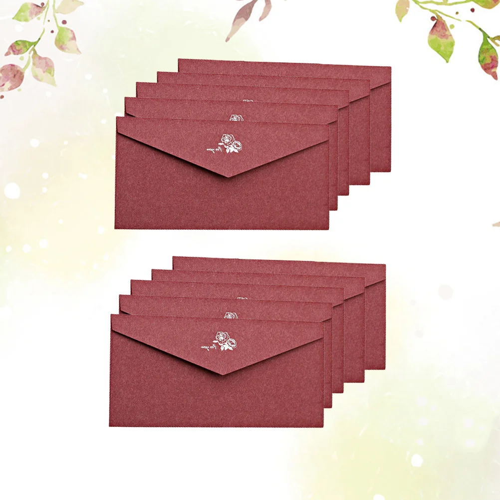 10Pcs Retro Gilding Envelope Classical Wedding Invitation Blank Envelope Party Paper Envelopes ( , Rose)