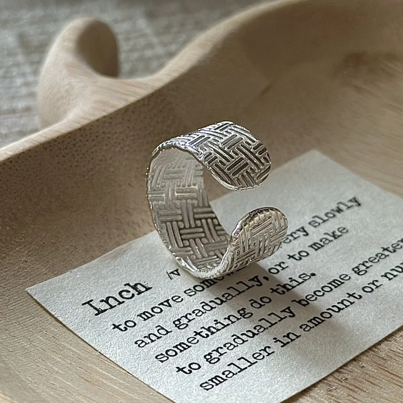 خواتم من الفضة الإسترليني عيار 925 للنساء مجوهرات رفيعة هندسية قابلة للتعديل بشريط عريض كهدية لحفلات أعياد الميلاد #5