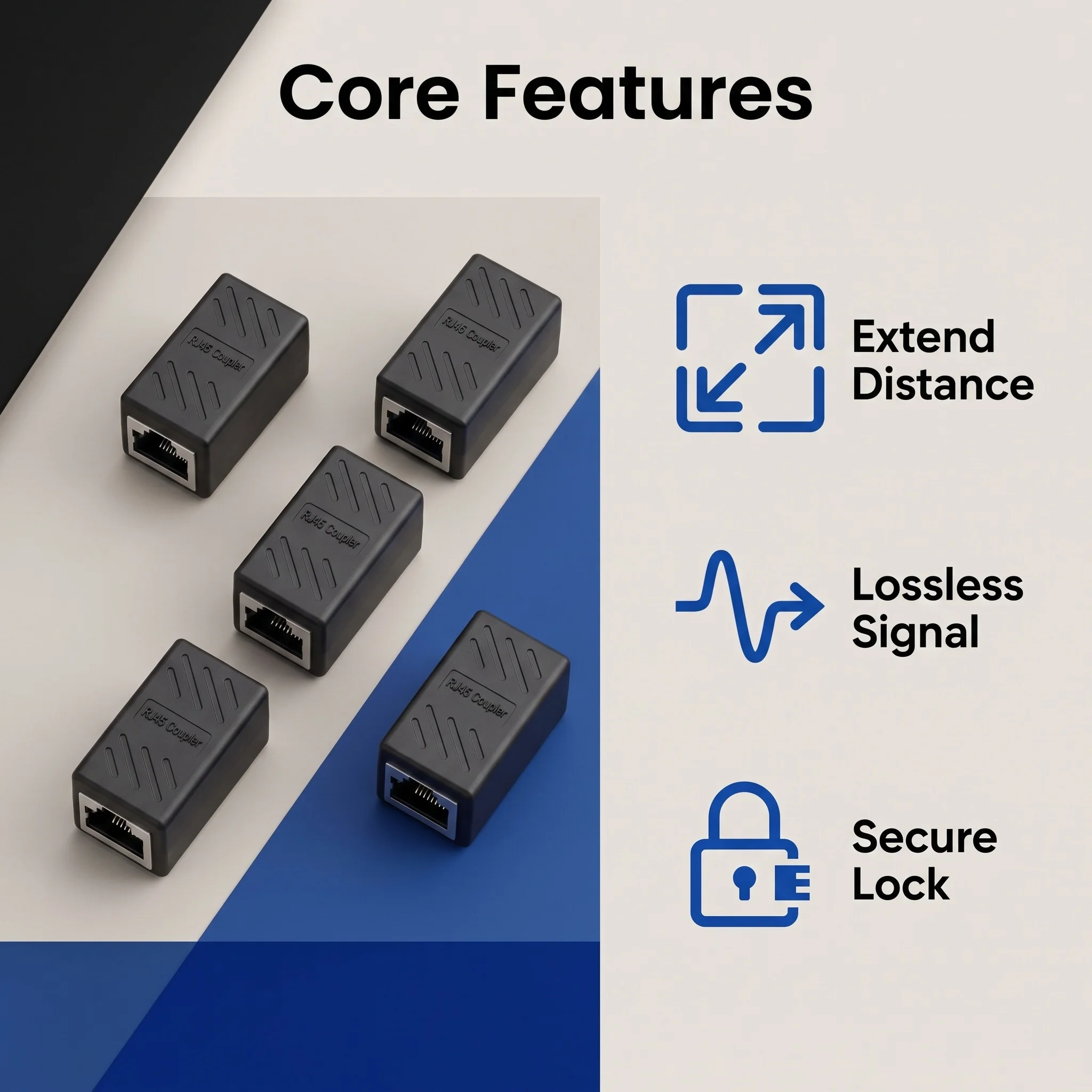 RJ45 Ethernet Cable Coupler, Female to Female LAN Network Extender Connector, Stable Signal No Disconnect for Home Office Dorm