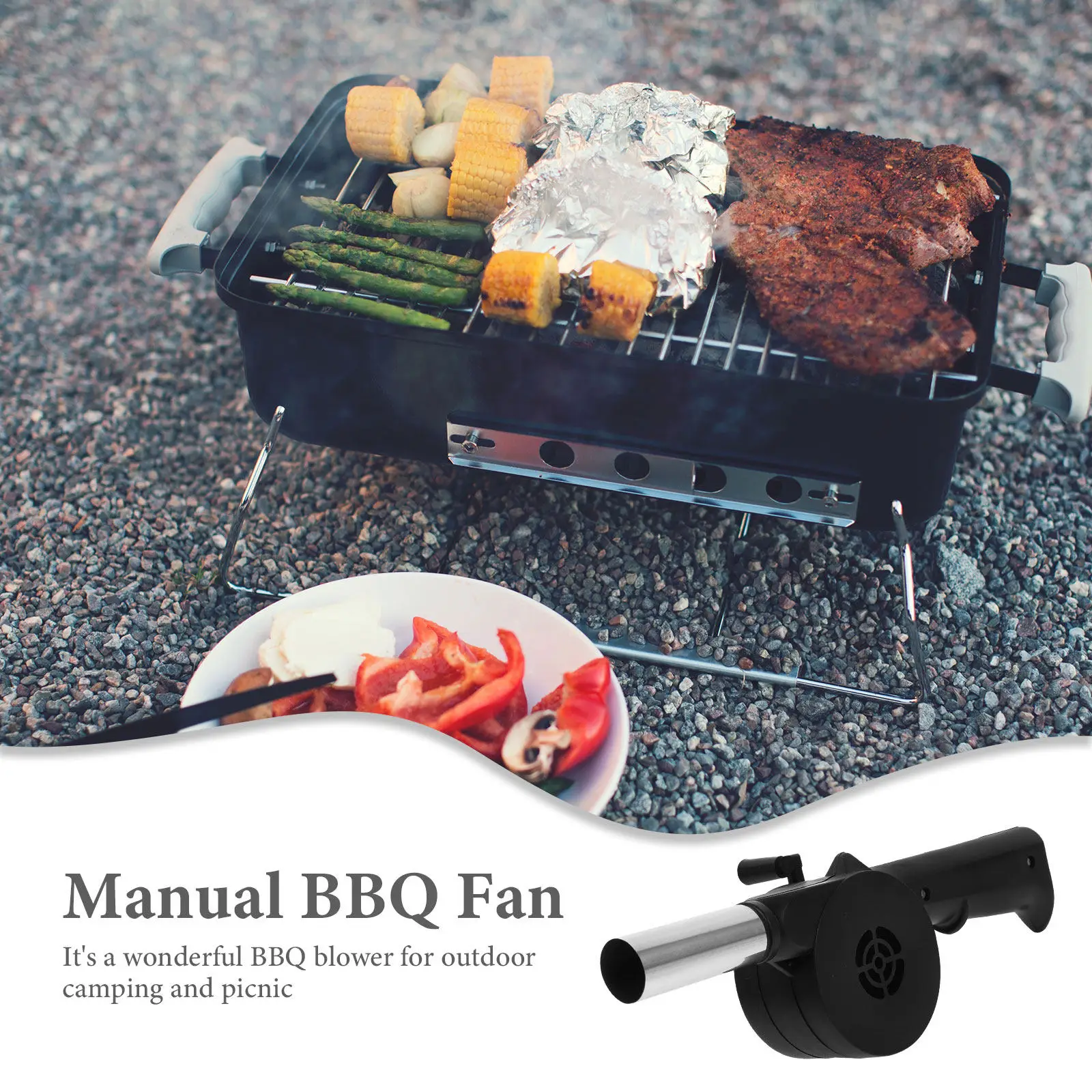 2Pcs Manual Bbq Fan Lightweight Portable Air Fire Blower for Outdoor Barbecue Charcoal Grills Fast Ignition Camping Picnic