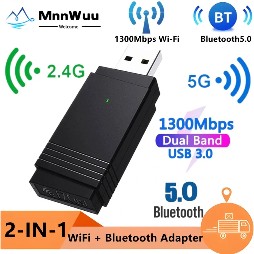 

2-в-1 USB WiFi Bluetooth-адаптер 1300 Мбит/с 2,4G/5 ГГц двухдиапазонный Wi-Fi ключ высокоскоростной беспроводной сетевой приемник портативный ПК
