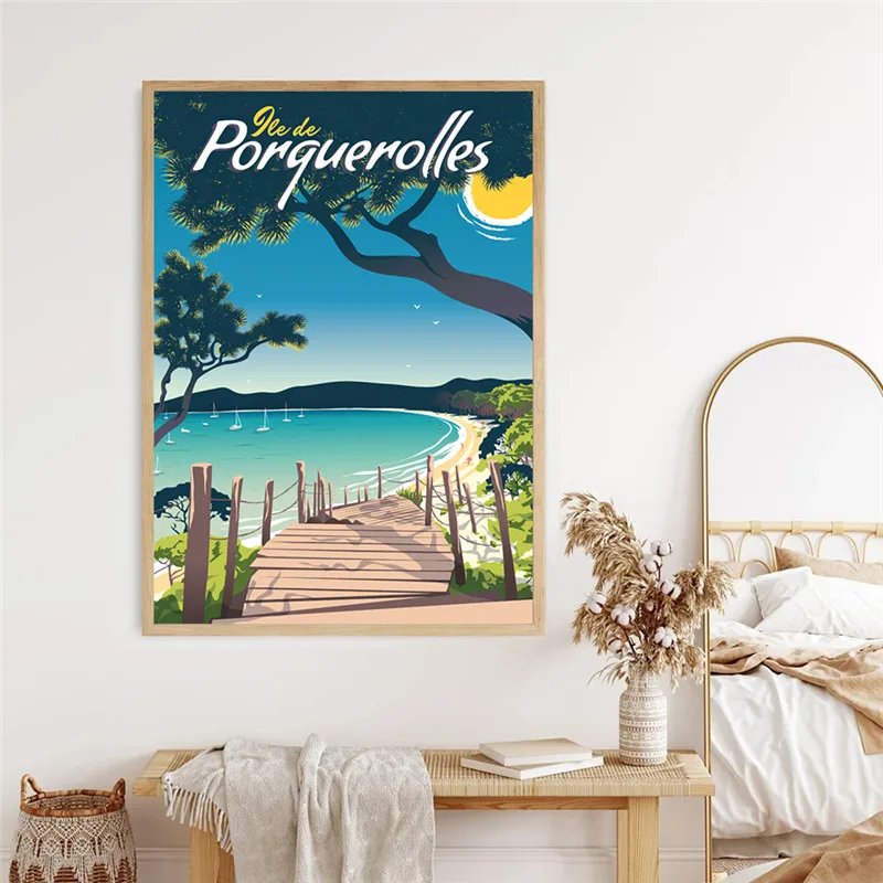 The French Riviera Provence Beach Landscape Travel Poster Canvas Painting Wall Art Living Room Decoration Home Decor Picture