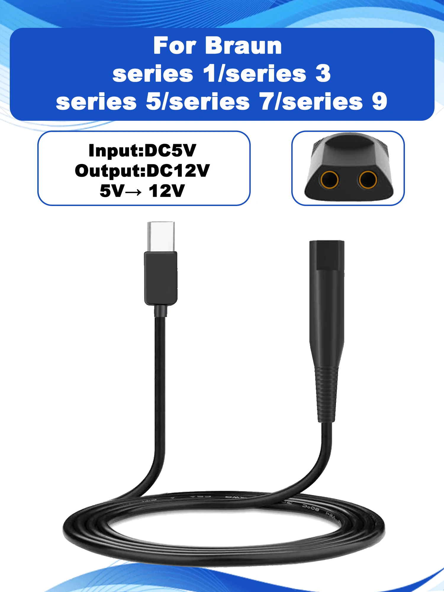 12V USB Type-C Charger Cable For Braun Series 9 7 5 3 1 310s 3040s 9577cc 9517s 7085cc S3 S5 S7 S9 Razor Shaver Trimmer