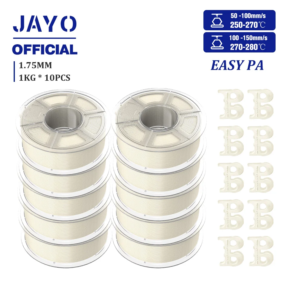 JAYO Easy PA-filament 1,75 mm nylon PA 3D-printerfilament 5 rollen / set polyamide (PA) 3D-printfilament geschikt voor de meeste FDM-printers