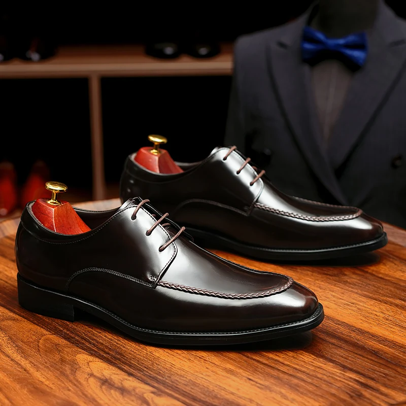 Handmade Derby Shoe Wedding Footwear Men's Business Shoes Shining Leather Dress Shoes Pointed Toe Casual Shoes for Event