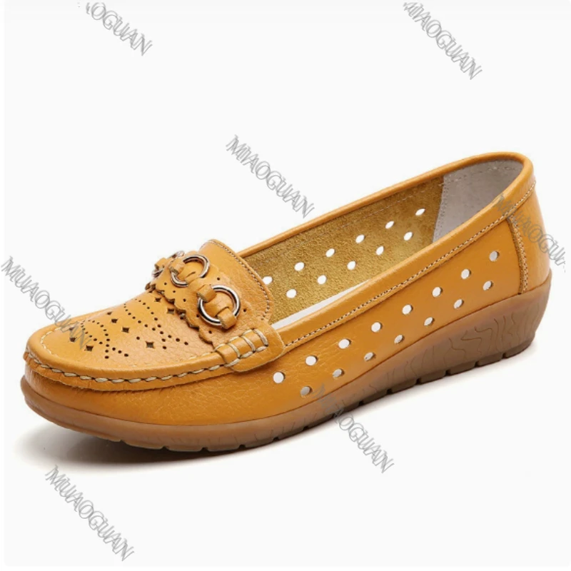 Shoes for Women 2025 Summer Casual Shoes Leather Ladies Breathable Flats Shoes Cut Out Women\'s Loafer Office Slip-on Moccasins