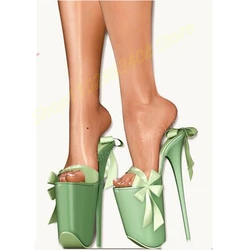 Green Butterfly Knot Open Toe Slippers Open Toe 30cm Stiletto High Heel Fashion Sexy Summer Women Shoes 2024 Zapatos Para Mujere