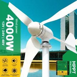 4000 wiatraki wiatrowe moc Generator z turbiną 4kw 3 łopaty 12v 24v 48v z Mppt/hybrydowy sterownik ładowania do użytku domowego na farmie jachtowej