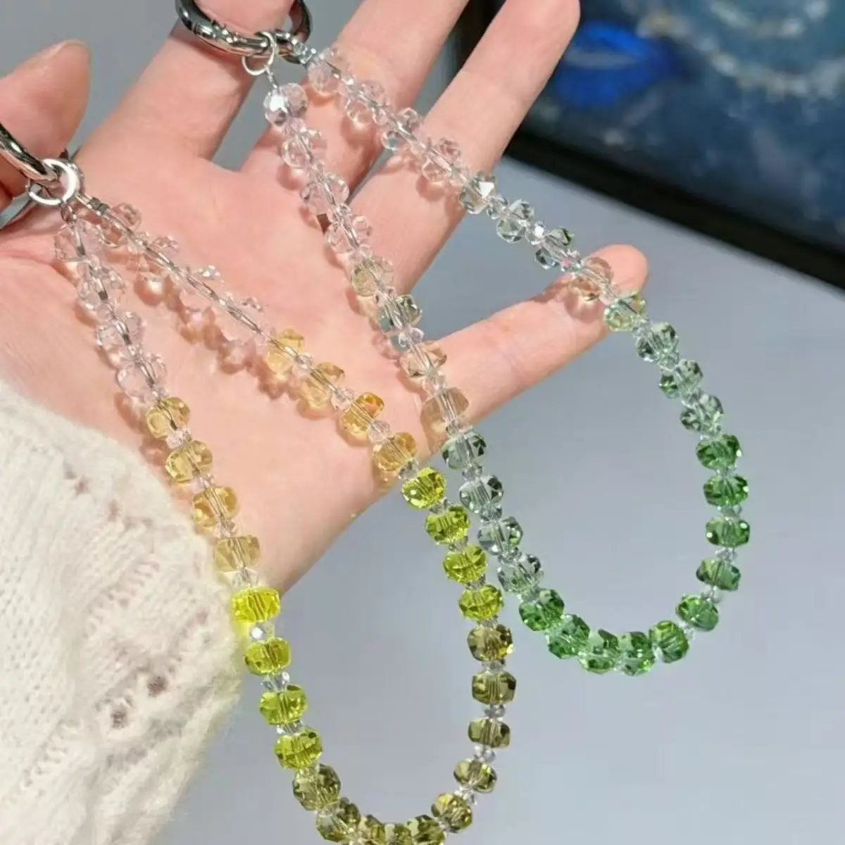 

New Luxurious Gradient Crystal Mobile Phone Lanyard High-end Luxury Crystal Hanging Chain Hand-beaded Phone Case Chain Pendant