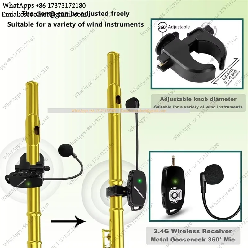 IN-A670U Wireless Flute Microphone – 2.4G Cordless Instrument Mic System with 50m Range