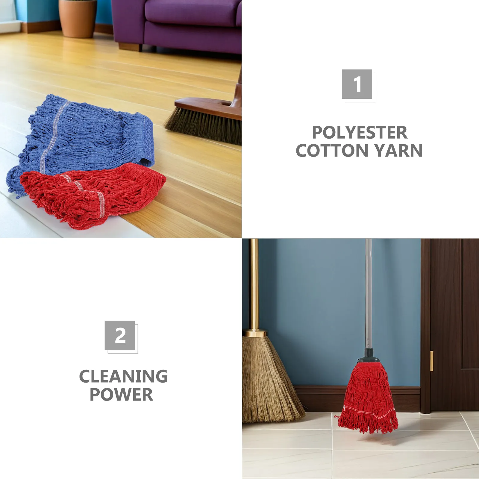 2Pcs Commercial Heavy Duty Mop Replacement Heads Washable String Mop Refills for Industrial School Hotel Use Wet Mops Head