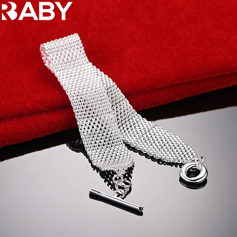 

URBABY 925 Sterling Silver Bracelet For Women Weave Mesh Chain Bracelets Fashion Design Jewelry Gift Trendy Luxury Accessories