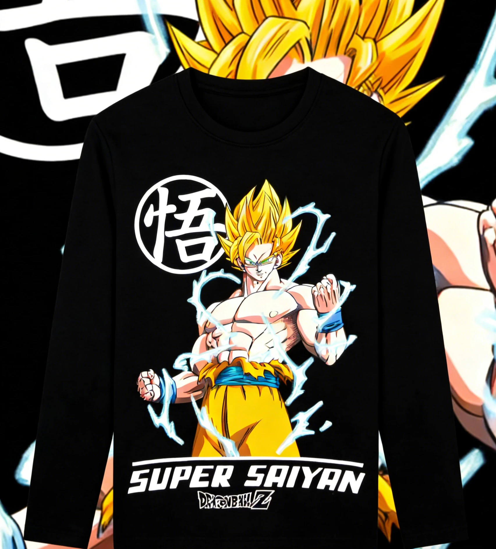 2026 Herbst Winter Dragon Ball Super Saiyan Reine Baumwolle Retro Langarm-T-Shirt, Fleece-Gefüttert Bedruckt Unisex Kinder & Erwachsene Oberteil
