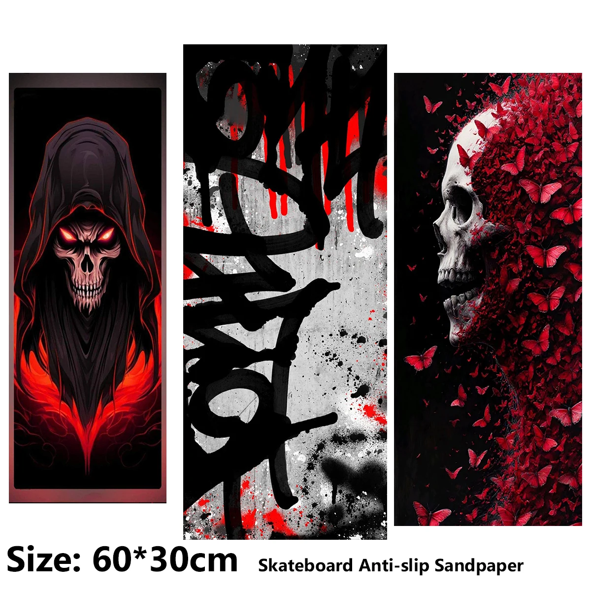 電動スクーター滑り止めステッカーサンドペーパースケートボードグリップテープシート60-30cmスケルトンバタフライグラフィティパターン