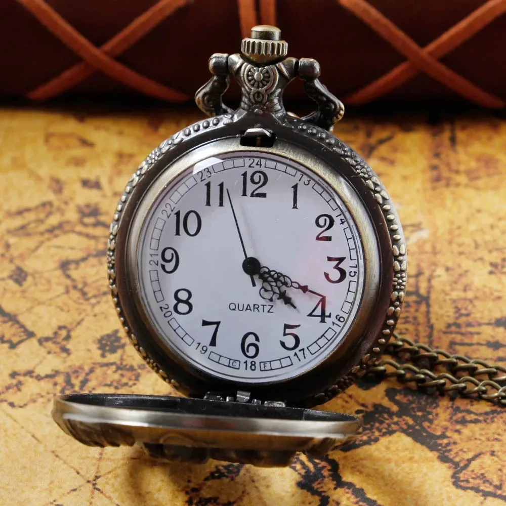Bronze สุนัข Vintage นาฬิกาพ็อกเก็ตนาฬิกาผู้หญิงผู้ชายควอตซ์นาฬิกาแฟชั่น Fob Chain นาฬิกาของขวัญสําหรับผู้ชายผู้หญิง