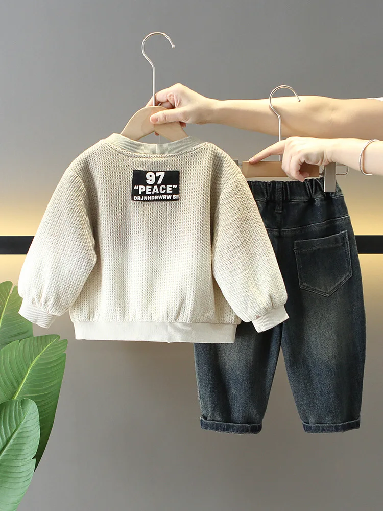 Boy Casual Comfort Suit Spring Autumn Kids Knitted Cardigan + T-shirt+ Jeans 3-Piece Set New Fashion Children's Outfit 1-6 Years