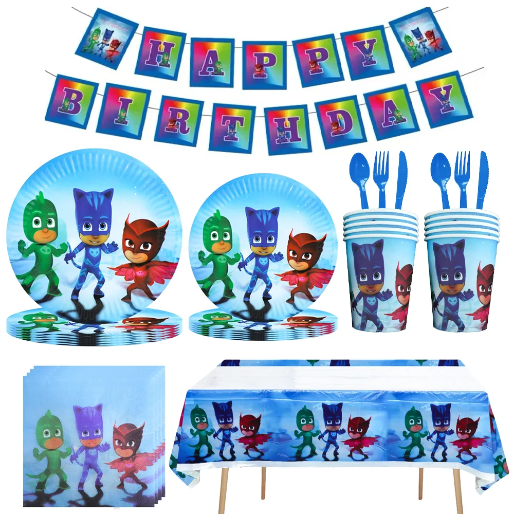 PJ Masks BlueThemed Birthday Party Decor Tableware Tablecloth Plate Gift Bag Amaya  Ballon Children's Party Toy Gift Baby Shower