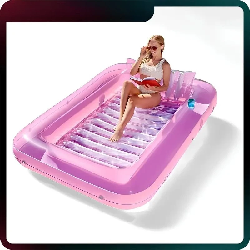 JMZ Inflatable Swimming Pool Float Adult PVC Floating Bed with Pillow Lounge Chair Sunbathing Raft for Pool Beach Lake