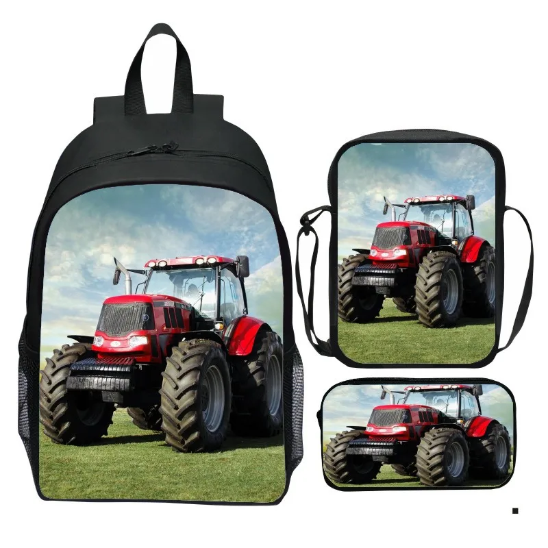 Printed tractor backpack three piece set cartoon elementary school backpack small shoulder bag pencil case