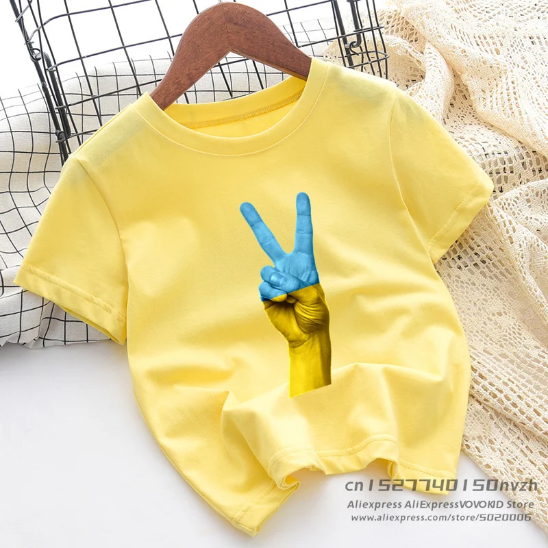 Funny Ukraine Finger Black Print T-shirt Boy Girl Summer Good Quanlity Tops Tee Little Baby Rock Streetwear Clothes,Polyester