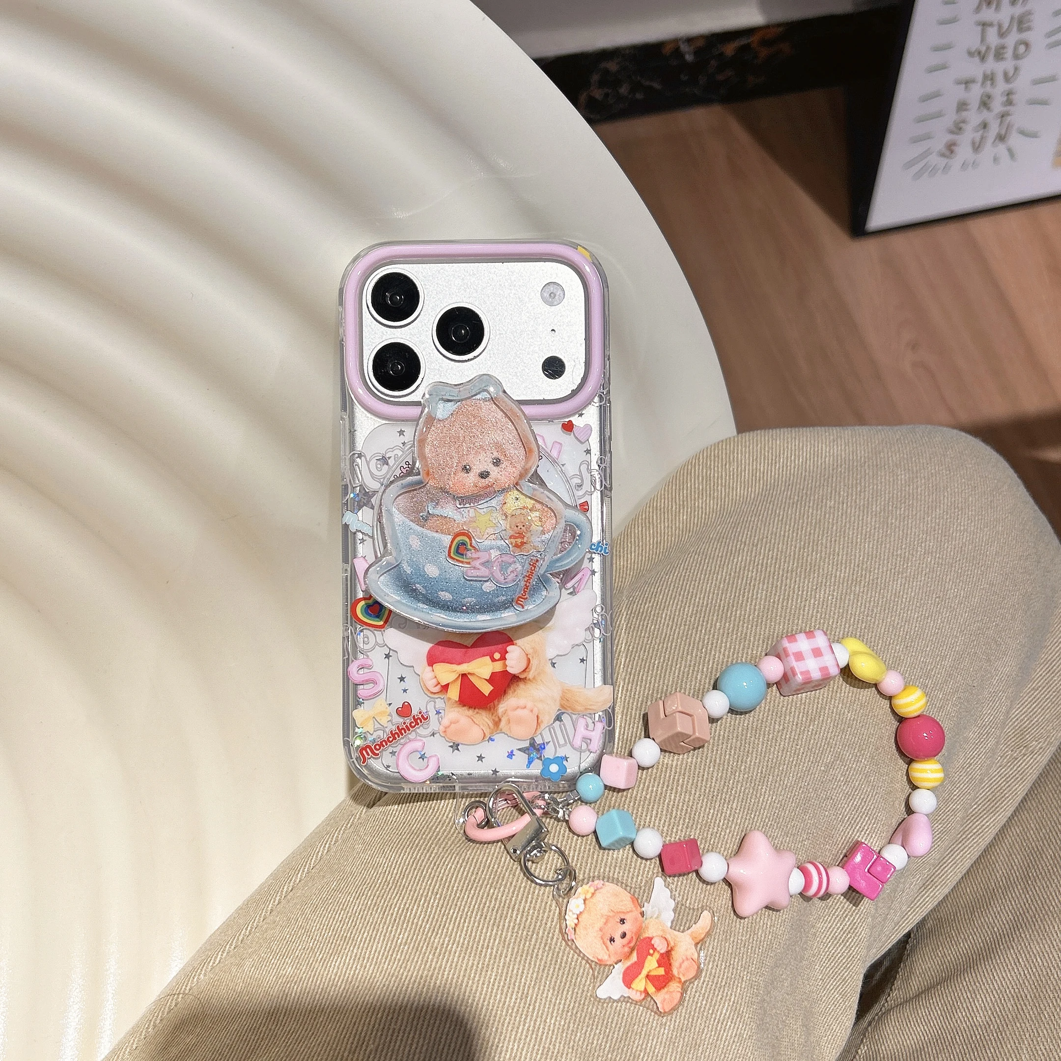 

Kawaii Cartoon Bear Magnetic Phone Case for iPhone 15 16 17 16 Pro 17 Max 14 13 15 Pro Max Cover With Magsafe Bracket and Chain