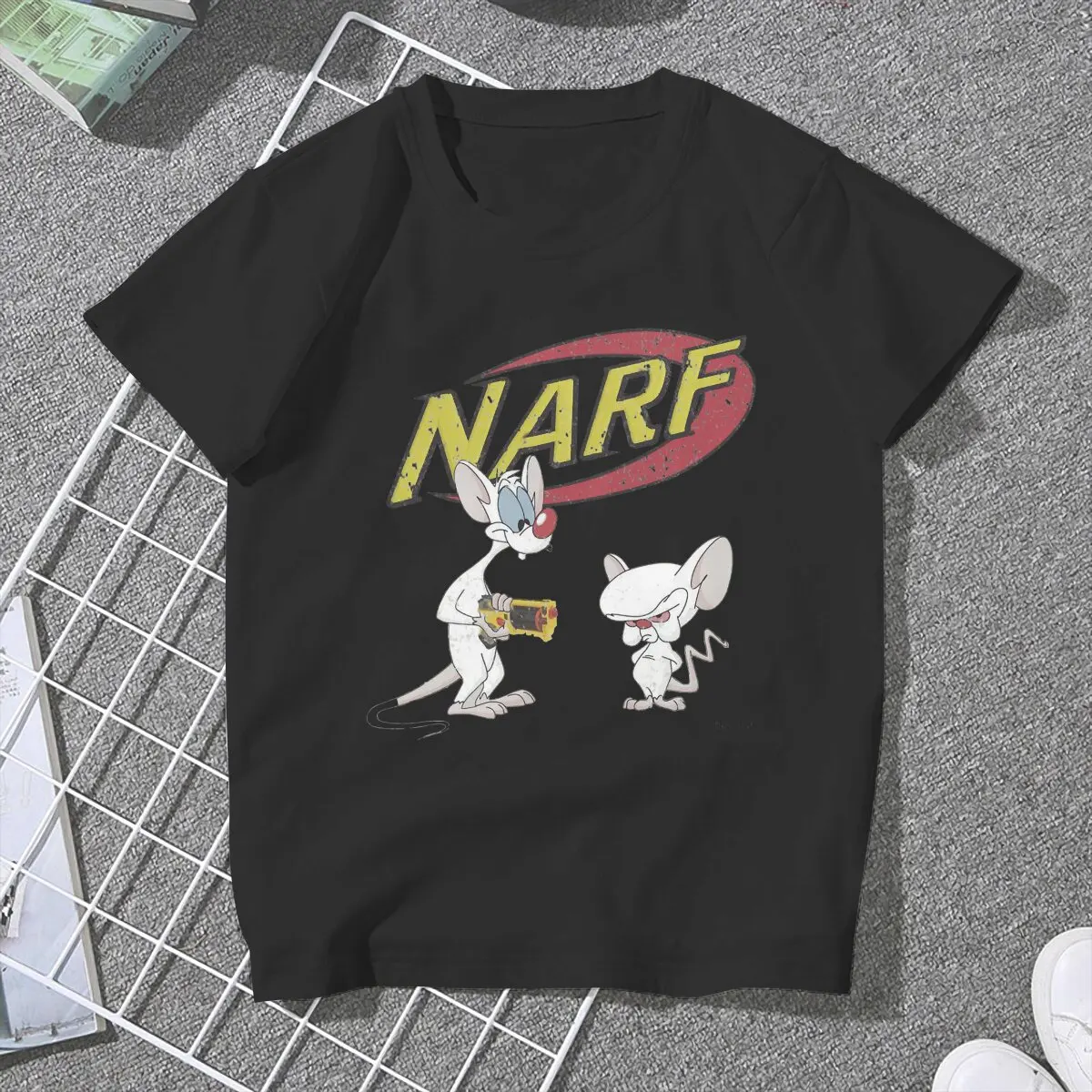 Unique NARF T-Shirt for Women Round Neck T Shirts Pinky and the Brain TV Short Sleeve Tees Adult Clothes