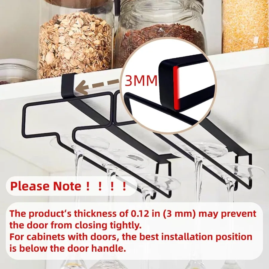 Wine Glass Holder 2PCS Stemware Rack Hanger Under Cabinet Wine Glass Rack Kitchen Hanging Glass Storage Rack OrganizerBlack