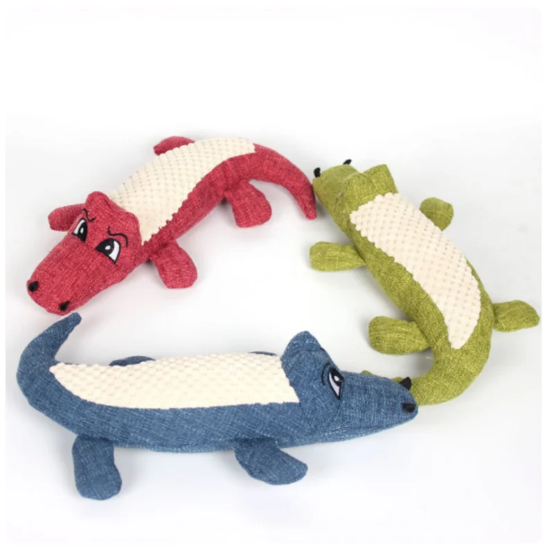 1pcs Pet  Dog&Cat Toys Interactive Cartoon Animal Plush Alligator Shape Dog Sound Toy Gnawing Grinding Teeth Training Supplies