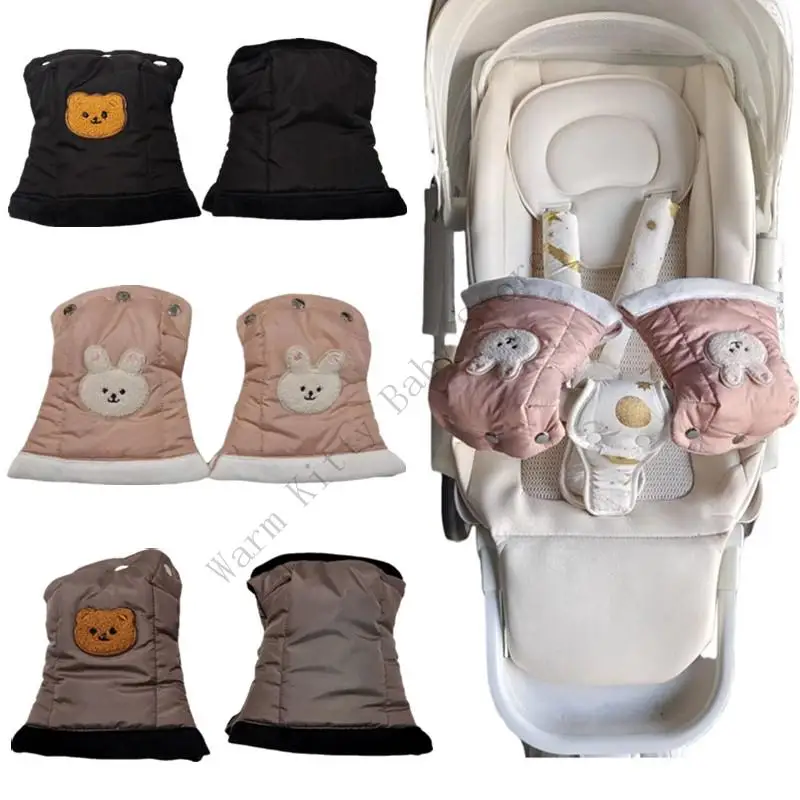 

1 Pair Winter Windproof Anti-freeze Baby Stroller Gloves Thick Plush Lining Pushchair Hand Warmer Mittens Cartoon Cart Hand Muff